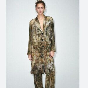 ZARA Velvelt Tie-Dye Long Coat Size S